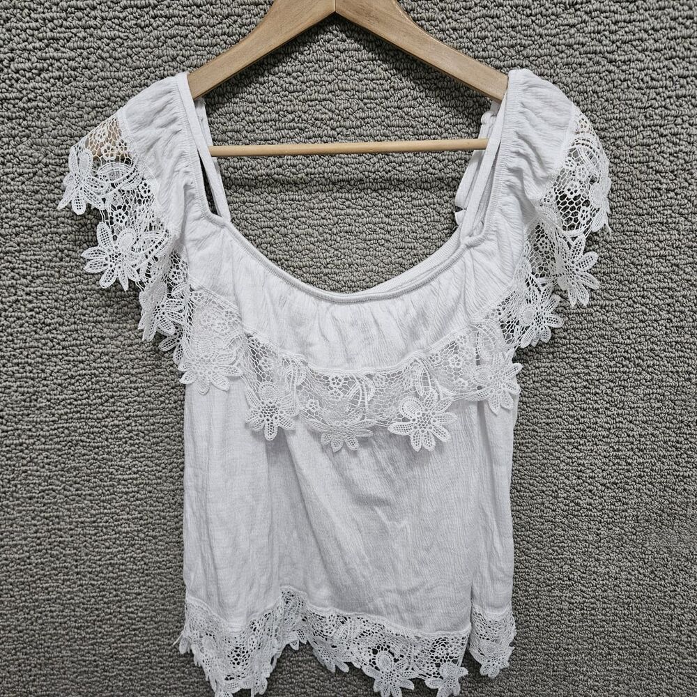 WHITE HOUSE BLACK MARKET Women’s Lace Trim Peasant Blouse White Size S